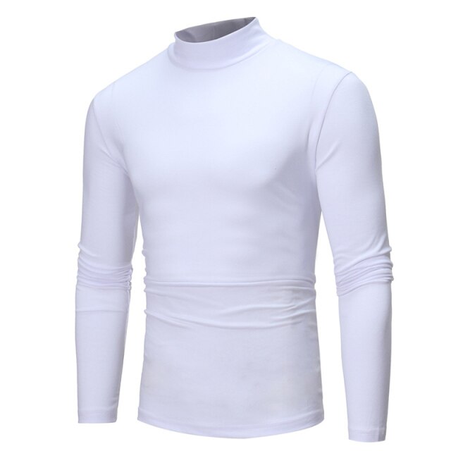 Cotton High-necked Long-sleeved T-shirt Autumn Winter Mens Thin Thermal T-shirt Men's Half-collar Bottoming Slim Warm