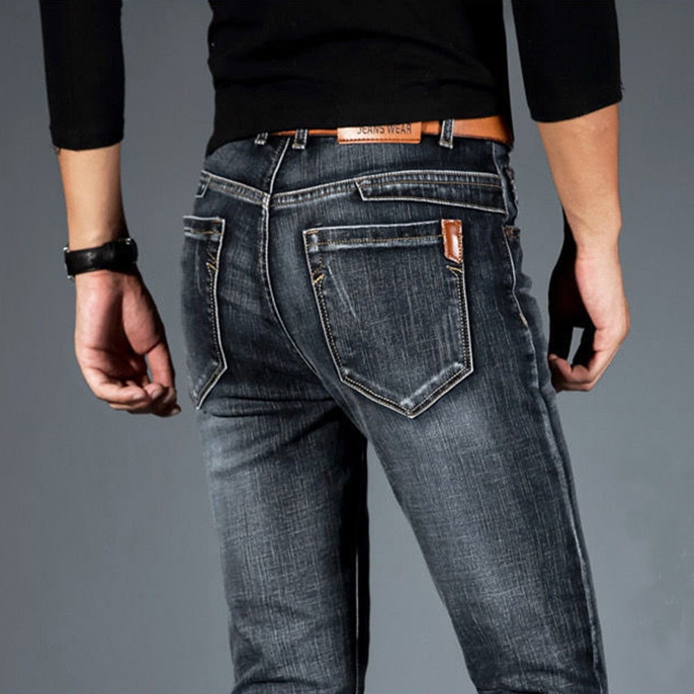 Spring Autumn Men's Smart Elastic Jeans Business Fashion Straight Regular Stretch Denim Trousers Men Jeans Plus Size 28-40