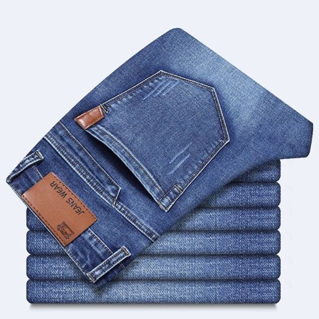 Spring Autumn Men's Smart Elastic Jeans Business Fashion Straight Regular Stretch Denim Trousers Men Jeans Plus Size 28-40