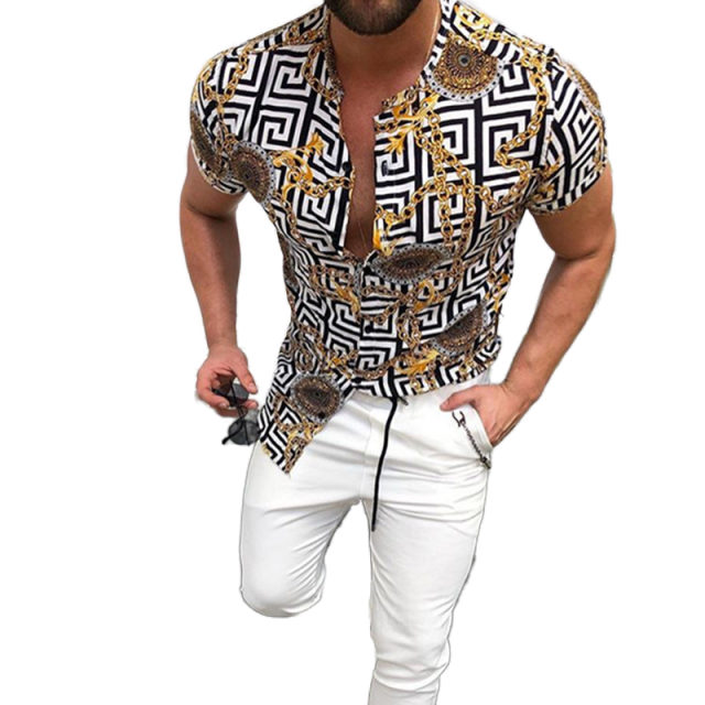 maoxiangshop Men's Summer Shirt Hawaii Style Vintage Printing Long/Short Sleeve Loose Clothes Casual Turn-Down Collar Single Breasted Shirt