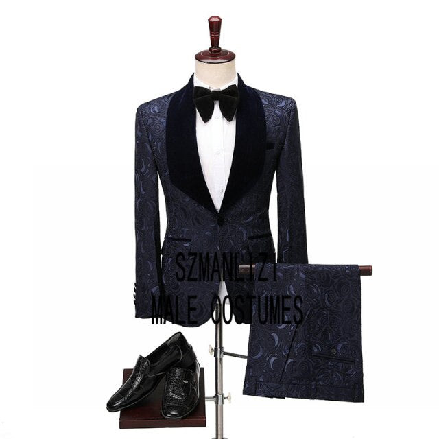 Men Black Double Breasted Wedding Groom Suit With Pants Tuxedo For Men Wedding Suits Prom Best Man Suit (Jacket+Pants+Bow)