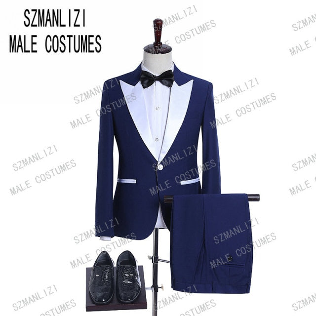 Men Black Double Breasted Wedding Groom Suit With Pants Tuxedo For Men Wedding Suits Prom Best Man Suit (Jacket+Pants+Bow)