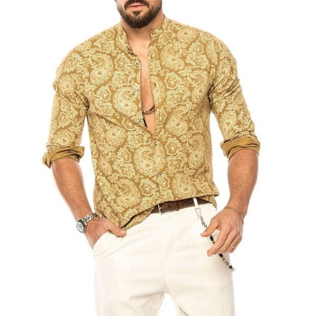 maoxiangshop Summer Cotton And Linen Shirt Men Fashion Solid Long Sleeve Tops Shirts Men's Casual Turn-Down Collar Blusa Stretwears