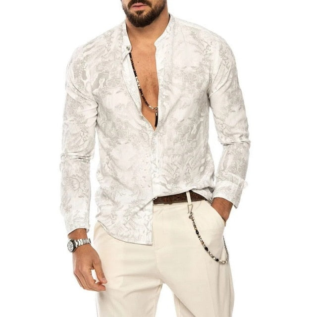 maoxiangshop Summer Cotton And Linen Shirt Men Fashion Solid Long Sleeve Tops Shirts Men's Casual Turn-Down Collar Blusa Stretwears