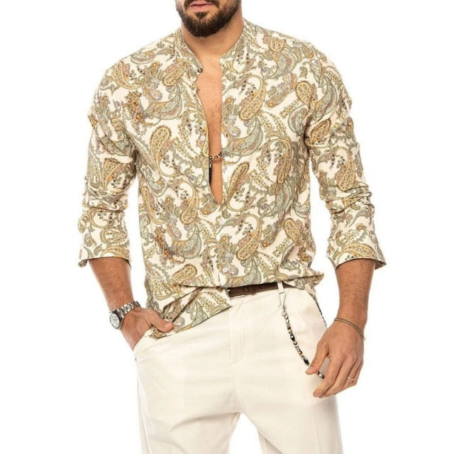 maoxiangshop Summer Cotton And Linen Shirt Men Fashion Solid Long Sleeve Tops Shirts Men's Casual Turn-Down Collar Blusa Stretwears