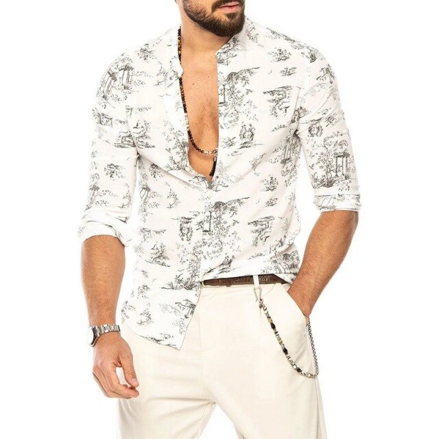 maoxiangshop Summer Cotton And Linen Shirt Men Fashion Solid Long Sleeve Tops Shirts Men's Casual Turn-Down Collar Blusa Stretwears