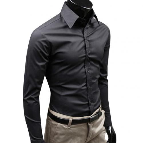 Men Autumn Long Sleeve Casual Elegant Work Shirt Business Men Solid Color Long Sleeve Buttons Down Slim Cotton Plus Size Shirt