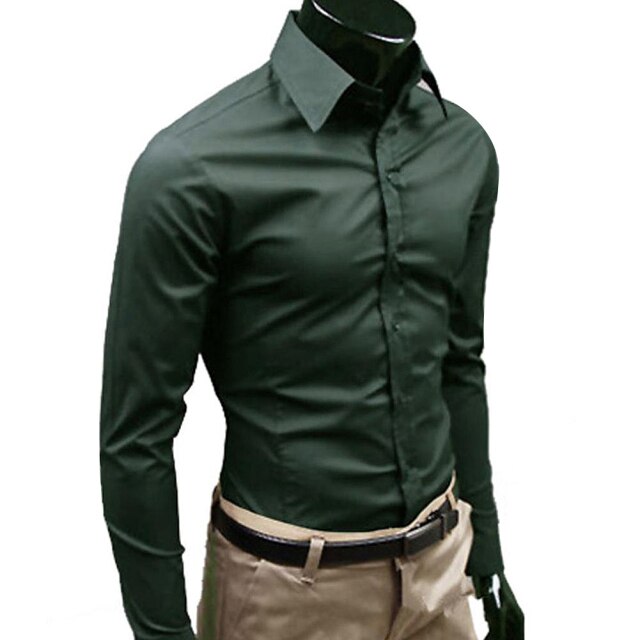 Men Autumn Long Sleeve Casual Elegant Work Shirt Business Men Solid Color Long Sleeve Buttons Down Slim Cotton Plus Size Shirt
