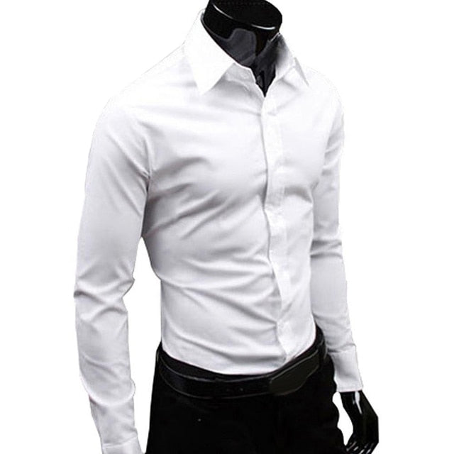 Men Autumn Long Sleeve Casual Elegant Work Shirt Business Men Solid Color Long Sleeve Buttons Down Slim Cotton Plus Size Shirt