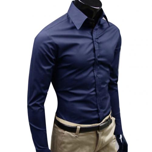 Men Autumn Long Sleeve Casual Elegant Work Shirt Business Men Solid Color Long Sleeve Buttons Down Slim Cotton Plus Size Shirt
