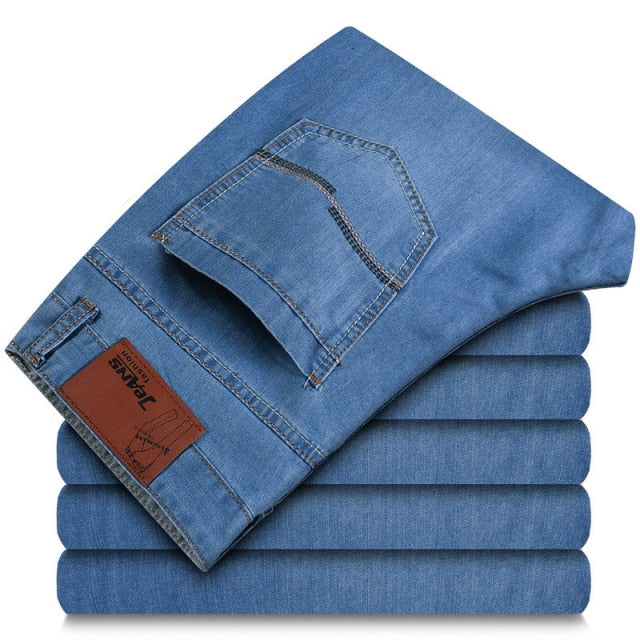 Spring Autumn Men's Smart Elastic Jeans Business Fashion Straight Regular Stretch Denim Trousers Men Jeans Plus Size 28-40
