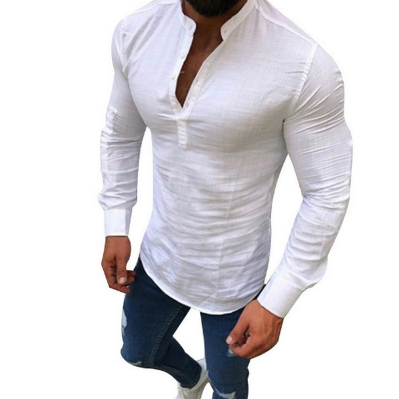 Sexy New Men Long Sleeves Blouse Summer Fashion Casual Cool Clothing Slim Fit Tees Tops Male Breathable Linen Shirt