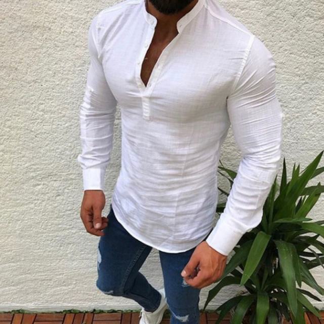 Sexy New Men Long Sleeves Blouse Summer Fashion Casual Cool Clothing Slim Fit Tees Tops Male Breathable Linen Shirt