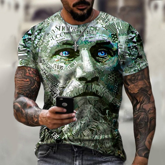 New style hot sale in 3D men's T-shirt, gentleman style design, short sleeves, summer fashion, handsome man