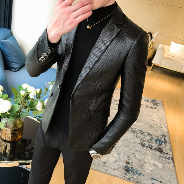 Brand clothing Fashion Men's High quality Casual leather jacket Male slim fit business leather Suit coats/Man Blazers