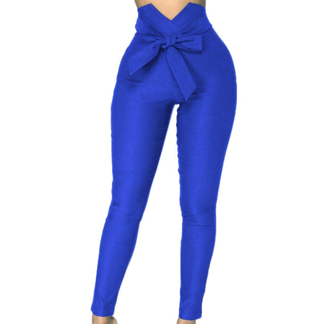 Women Pants Fashion Plaid Pleated High Waist Skinny Pencil Pants Trousers with Sash Slim Casual Fashion Outwear брюки женские