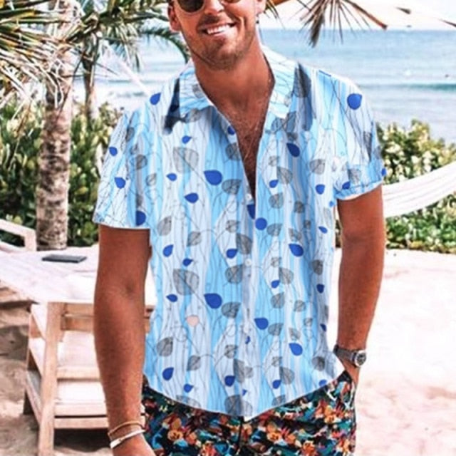 New Summer Hawaiian Men Shirts Short Sleeve Work Shirt Men Striped Print Blouse Casual Button Up Shirts Camisas De Hombre