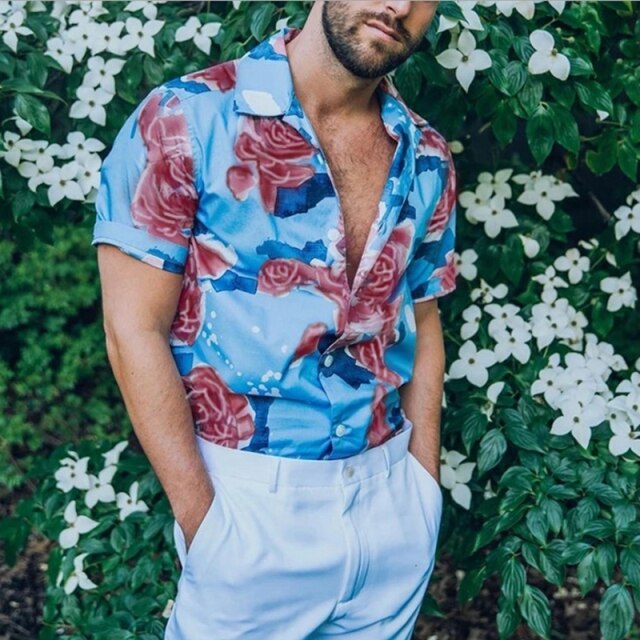 New Summer Hawaiian Men Shirts Short Sleeve Work Shirt Men Striped Print Blouse Casual Button Up Shirts Camisas De Hombre