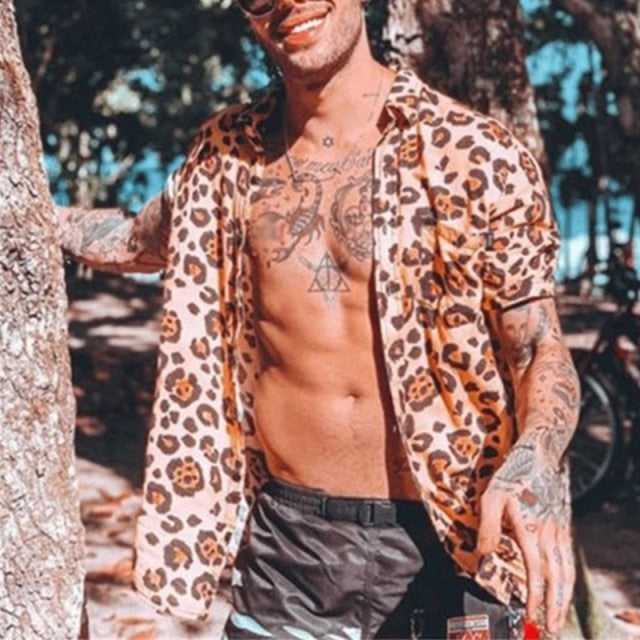 New Summer Hawaiian Men Shirts Short Sleeve Work Shirt Men Striped Print Blouse Casual Button Up Shirts Camisas De Hombre