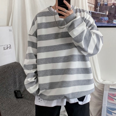Spring Men Classic Striped Hoodies Mens Hip Hop Streetwear Sweatshirt Male Casual Trend Cotton Pullover M-5XL