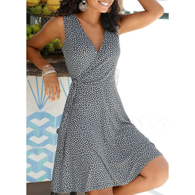 Summer Women's Casual Polka Dot Dress Fashion Sexy V-Neck Sleeveless Bandage Beach Bohemian Dresses For Woman Plus Size Clothes