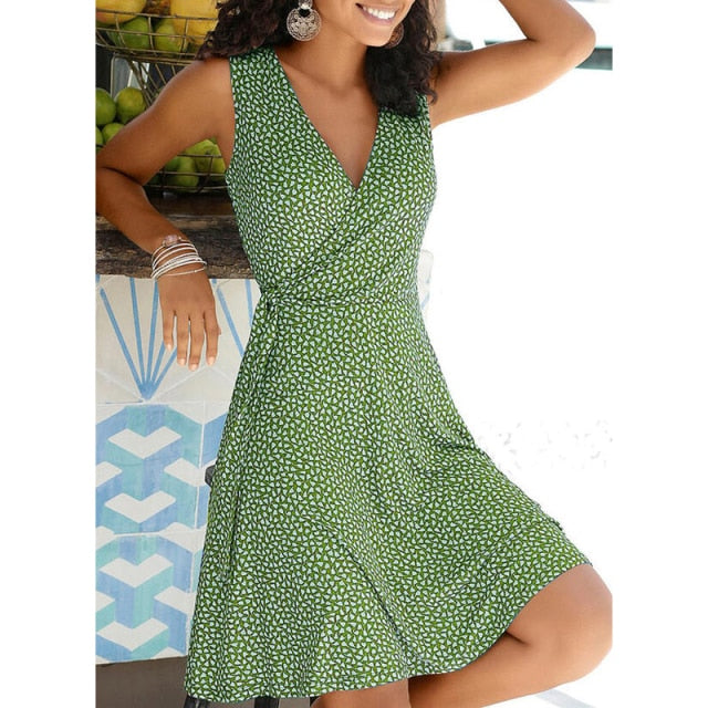 Summer Women's Casual Polka Dot Dress Fashion Sexy V-Neck Sleeveless Bandage Beach Bohemian Dresses For Woman Plus Size Clothes