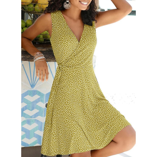 Summer Women's Casual Polka Dot Dress Fashion Sexy V-Neck Sleeveless Bandage Beach Bohemian Dresses For Woman Plus Size Clothes