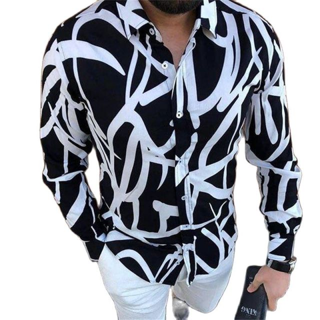 New Punk Style Men's Silk Satin Digital printing Shirts Male Slim Fit Long Sleeve Flower Print Casual Party Shirt Tops