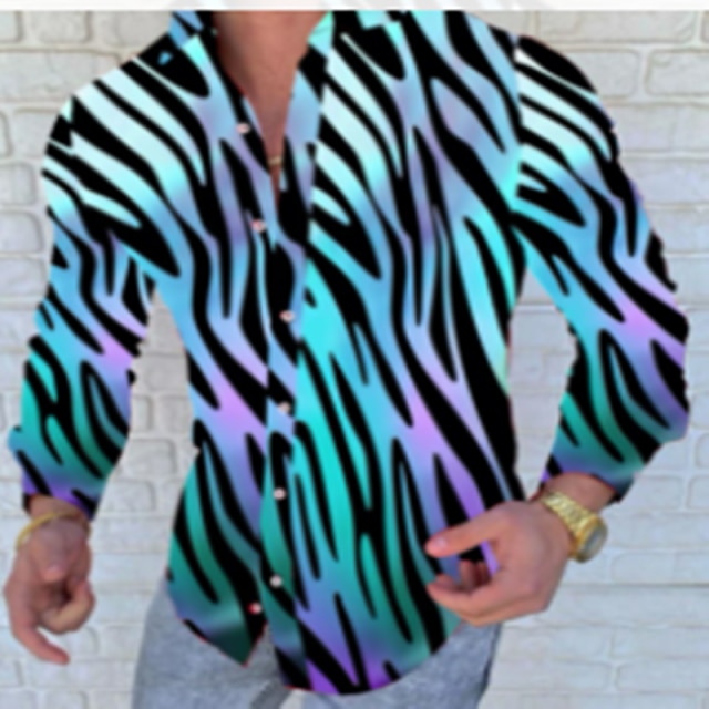 New Punk Style Men's Silk Satin Digital printing Shirts Male Slim Fit Long Sleeve Flower Print Casual Party Shirt Tops