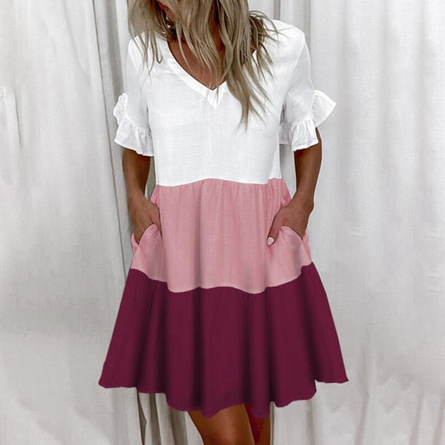 Women Ruffles Mini Dress Elegant A-Line Sexy V Neck Floral Print Vintage Dresses Female Loose Pocket Casual Party Vestidos