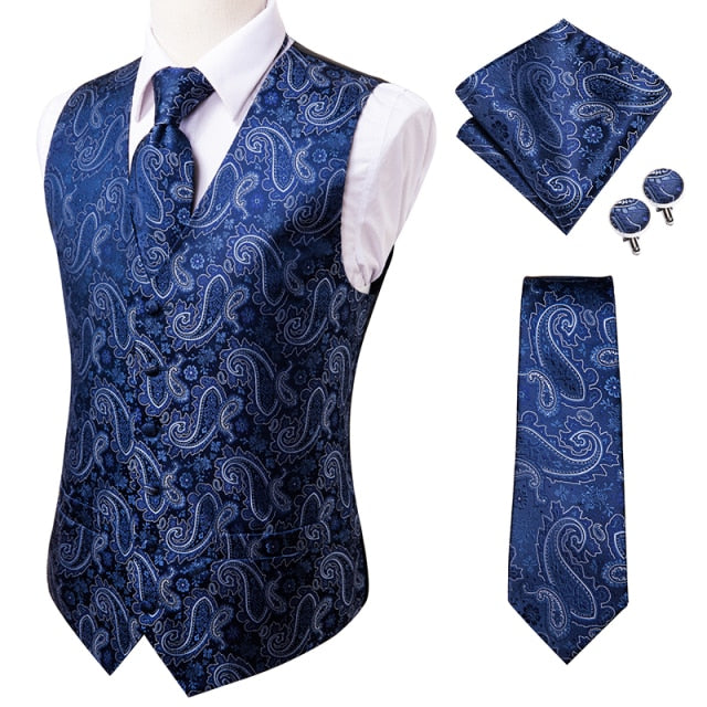 Hi-Tie 100% Silk Men's Waistcoat for Men Suit Vintage Fashion Formal Brown Paisley Dress Vests Men Wedding Party formal Dresses