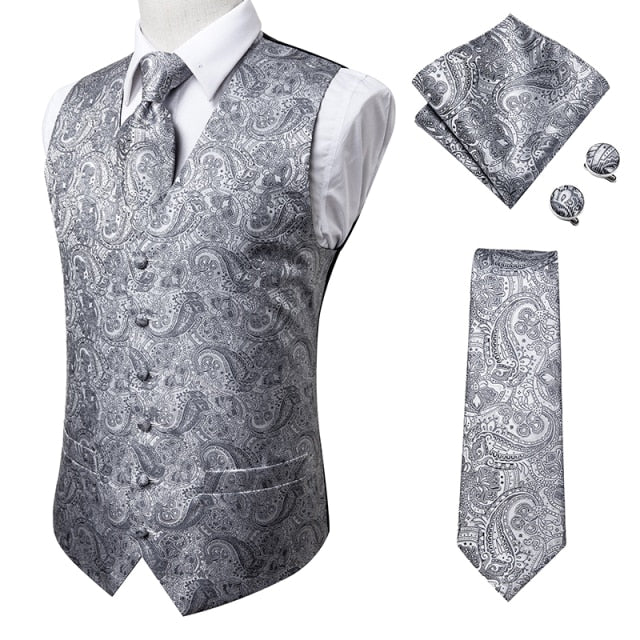 Hi-Tie 100% Silk Men's Waistcoat for Men Suit Vintage Fashion Formal Brown Paisley Dress Vests Men Wedding Party formal Dresses
