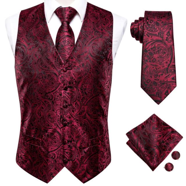 Hi-Tie 100% Silk Men's Waistcoat for Men Suit Vintage Fashion Formal Brown Paisley Dress Vests Men Wedding Party formal Dresses