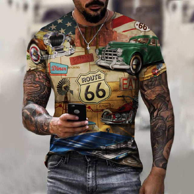 Summer New Mens T Shirts Oversized Loose Clothes Vintage Short Sleeve Fashion 66 Letters Printed O Collared Tshirts For Men