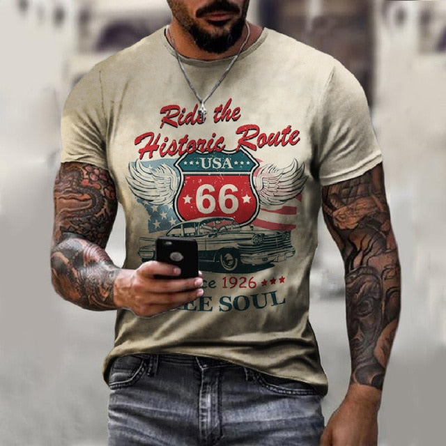 Summer New Mens T Shirts Oversized Loose Clothes Vintage Short Sleeve Fashion 66 Letters Printed O Collared Tshirts For Men