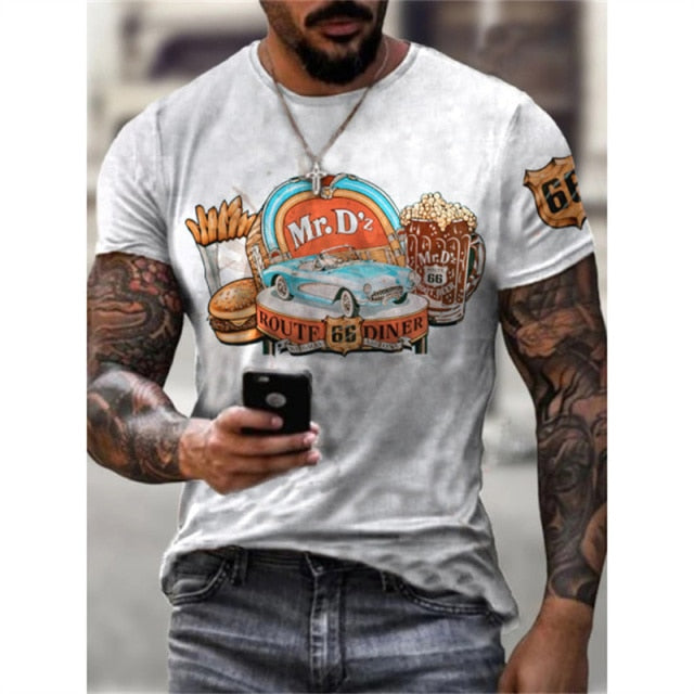 Summer New Mens T Shirts Oversized Loose Clothes Vintage Short Sleeve Fashion 66 Letters Printed O Collared Tshirts For Men