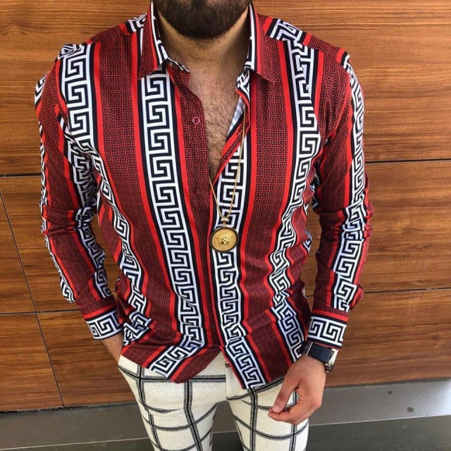 New Punk Style Men's Silk Satin Digital printing Shirts Male Slim Fit Long Sleeve Flower Print Casual Party Shirt Tops