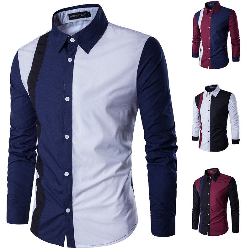 men's spring men's paneled cotton long-sleeve shirt Korean-style Slim fit youth long-sleeve shirt men's