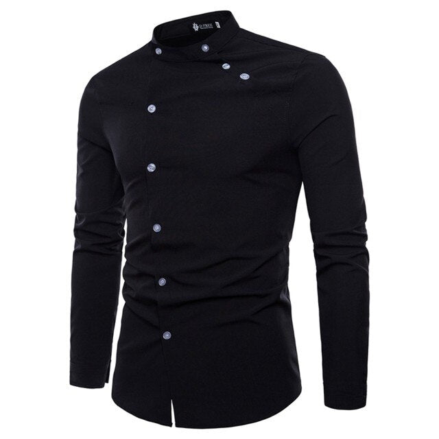 Autumn Solid Color Shirt Mens Stand Collar Long Sleeve Casual Button Shirts Streetwear Male Social Business Shirt Camisas Homb