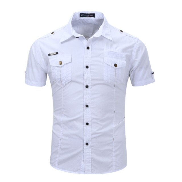 High quality Mens Cargo Shirt Men Casual Shirt Solid Short Sleeve Shirts Work Shirt with Wash Standard US Size 100% Cotton
