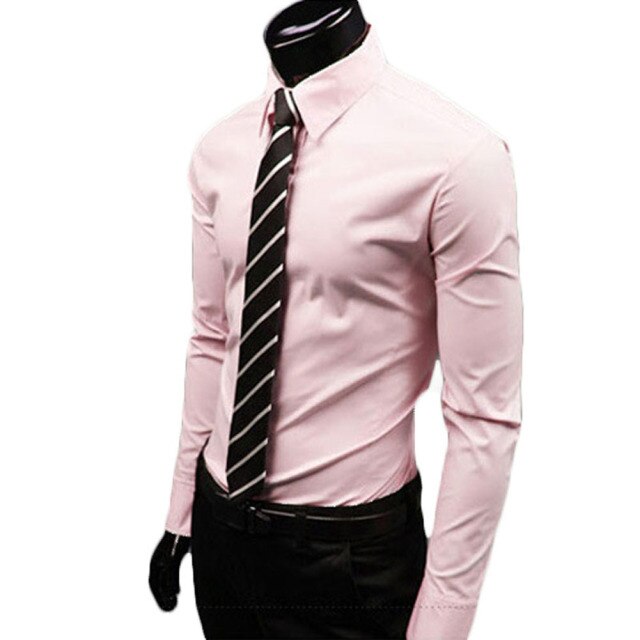 New Men Long Sleeve Shirt Cotton Social Solid Business Slim Fit Turndown Collar Shirts Clothing SCI88
