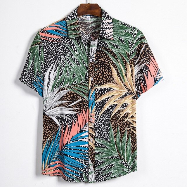 Fashion Mens Hawaiian Beach Shirts Summer New Short Sleeve Floral Print Tropical Aloha Shirts Holiday Vacation Clothing