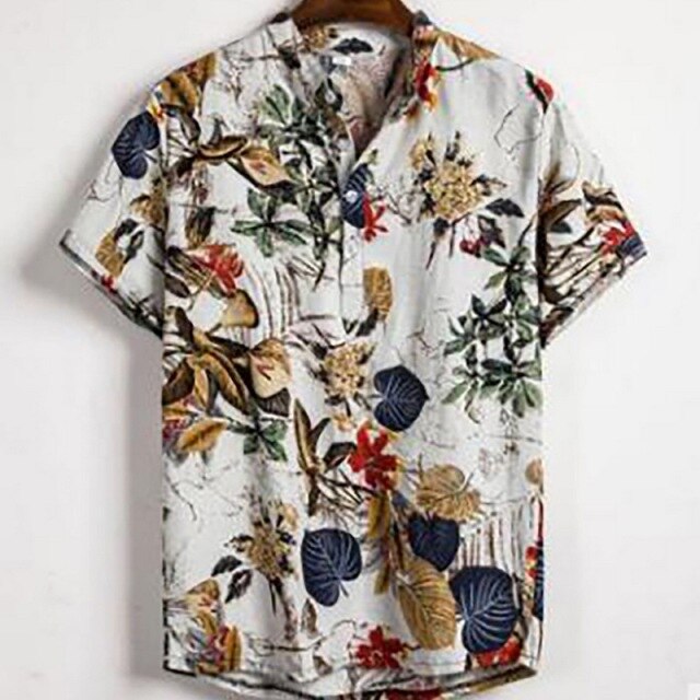 Fashion Mens Hawaiian Beach Shirts Summer New Short Sleeve Floral Print Tropical Aloha Shirts Holiday Vacation Clothing