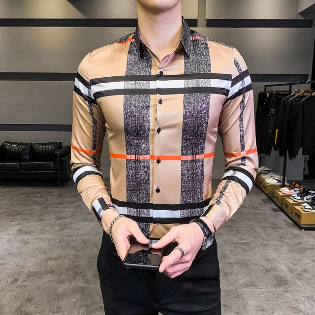 26 Colour Size M-6XL Luxury Boutique Fashion Printed Slim Men's Casual Long-sleeved Shirt European American Street Male Social