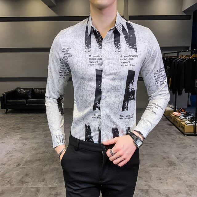 26 Colour Size M-6XL Luxury Boutique Fashion Printed Slim Men's Casual Long-sleeved Shirt European American Street Male Social