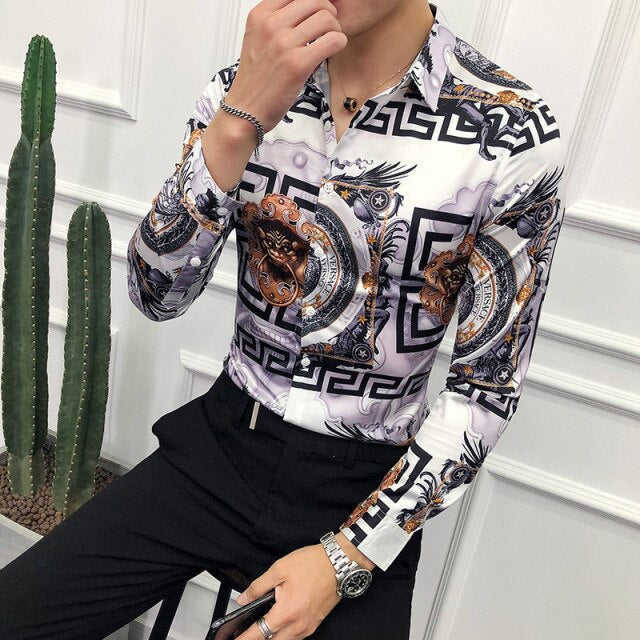 26 Colour Size M-6XL Luxury Boutique Fashion Printed Slim Men's Casual Long-sleeved Shirt European American Street Male Social