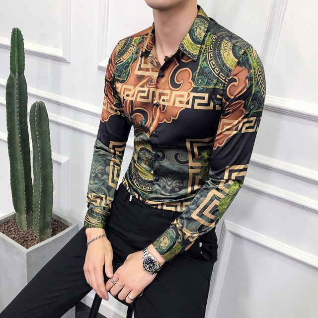 26 Colour Size M-6XL Luxury Boutique Fashion Printed Slim Men's Casual Long-sleeved Shirt European American Street Male Social