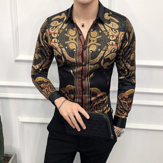 26 Colour Size M-6XL Luxury Boutique Fashion Printed Slim Men's Casual Long-sleeved Shirt European American Street Male Social