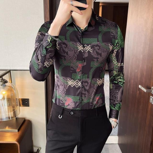 26 Colour Size M-6XL Luxury Boutique Fashion Printed Slim Men's Casual Long-sleeved Shirt European American Street Male Social