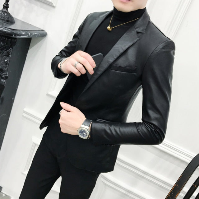Brand clothing Fashion Men's High quality Casual leather jacket Male slim fit business leather Suit coats/Man Blazers